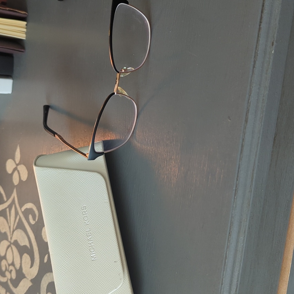 Michael Kors Black and Rose Gold Eyeglass Frames with White Case